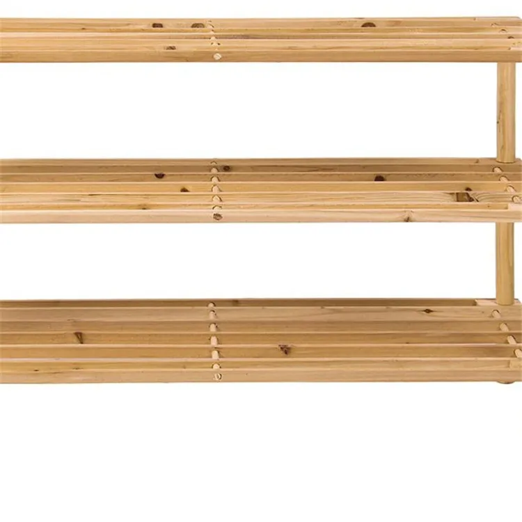 European modern 3 Tier Natural color durable solid wooden racks stands shelf for home