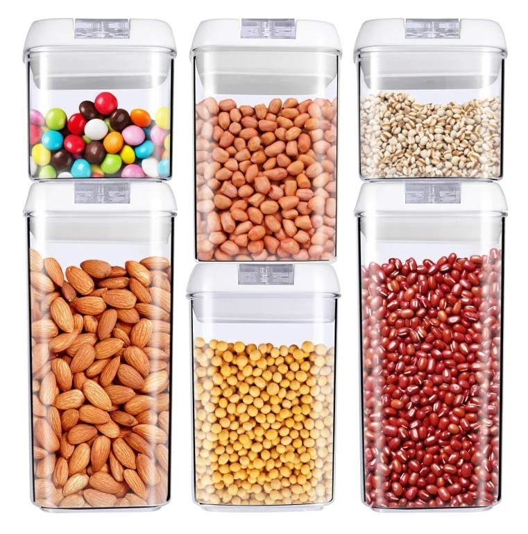 
6 Pieces Cheap Plastic Spice Jar Sets 0.5L*2+ 0.8L*2+ 1.2L*2 Reusable Airtight Plastic Jar Storage Food Sets With Lid In Bulk 