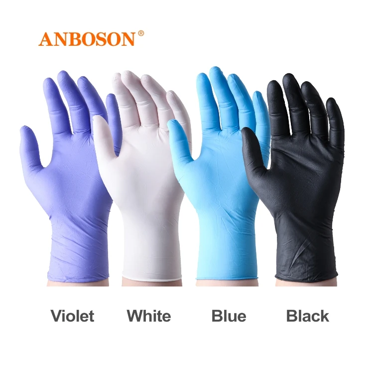 Anboson Comercio Al Por Mayor De Plantas Caja De Guantes De Examen De Nitrilo Negro Guante Nitrilo Azul Nitril-Handschuh