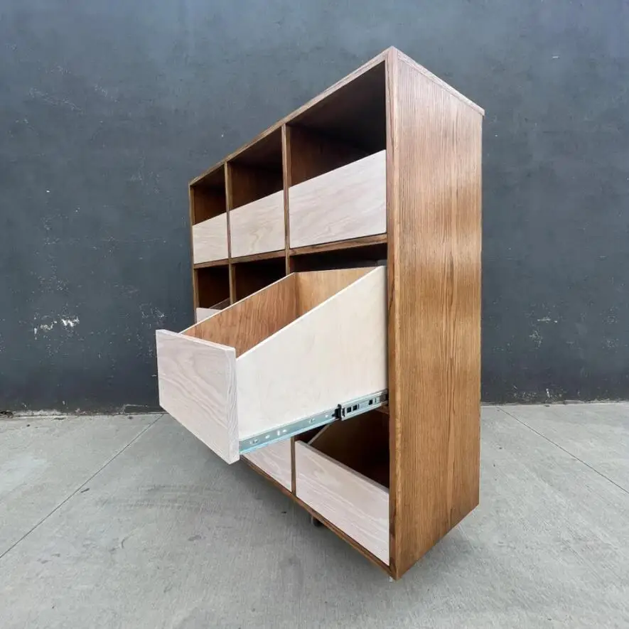 Custom Retro Wooden Record Player Table Vinyl Record Storage Cabinet for Living Room Bedroom