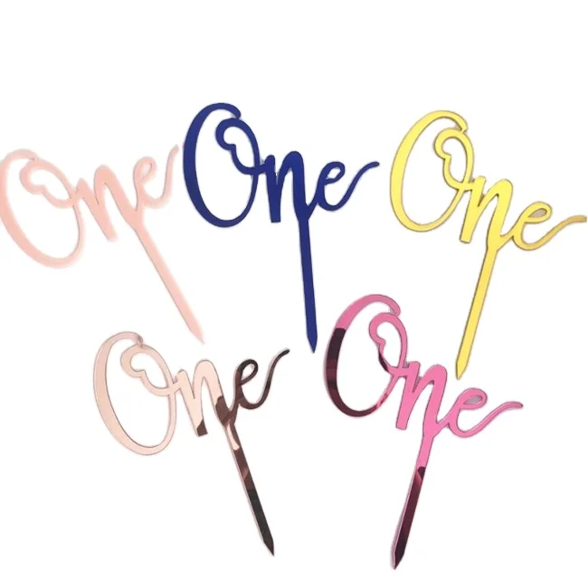 Plastic Acrylic Pink Rnd Golden One cake topper