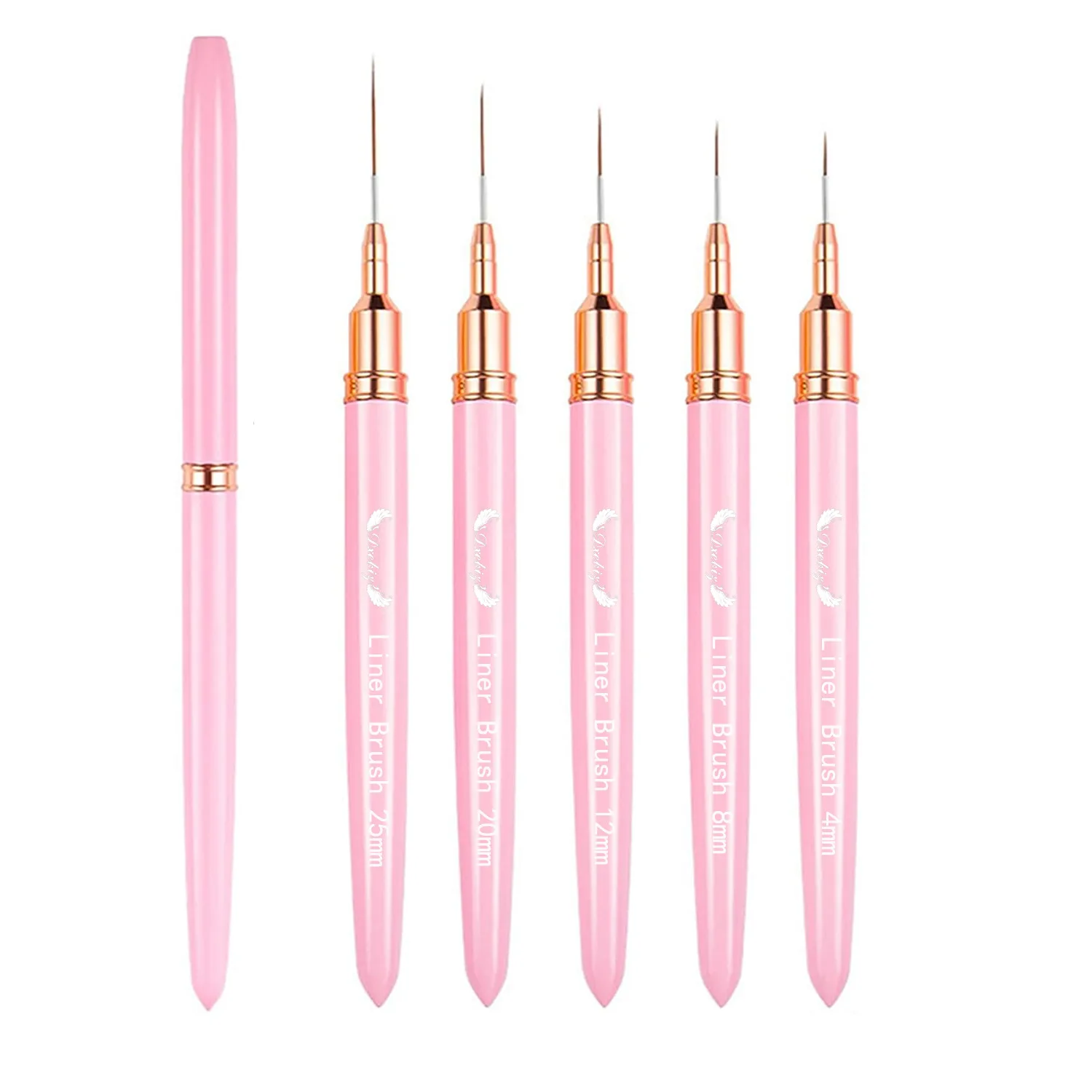 5pcs/set Nail Art Drawing Liner Pen Brushes Set for Acrylic Powder, Nail Extension & 3D Nail Carving for Beginner & Professional