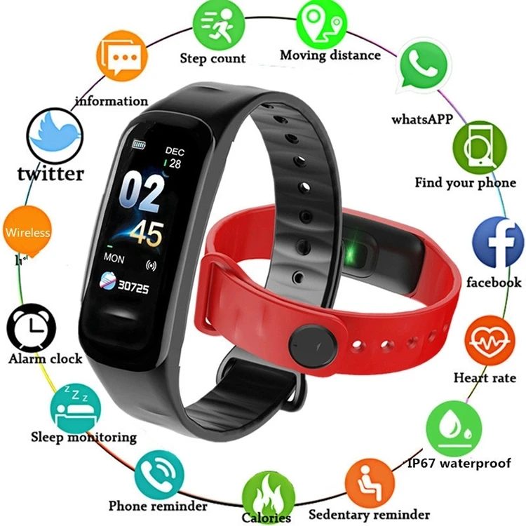 C1 Plus Smart Bracelet, Fitness Tracker Waterproof Heart Rate Monitor Blood Pressure Smart Wristband with Wearfit APP