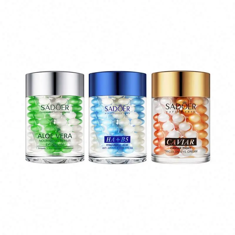 Private Label SADOER 3 Colors Aloe Vera Hyaluronic Acid Caviar Essence Repair Eyes Skin Anti Wrinkle Eye Care Eye Cream