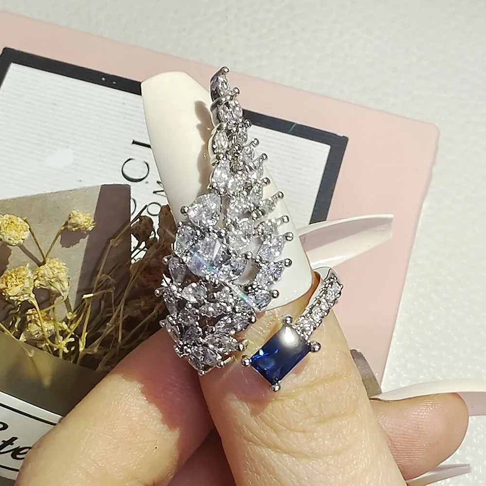 Hot selling new full diamond design angel wing adjustable finger accessories versatile manufacturers opening ring for woman