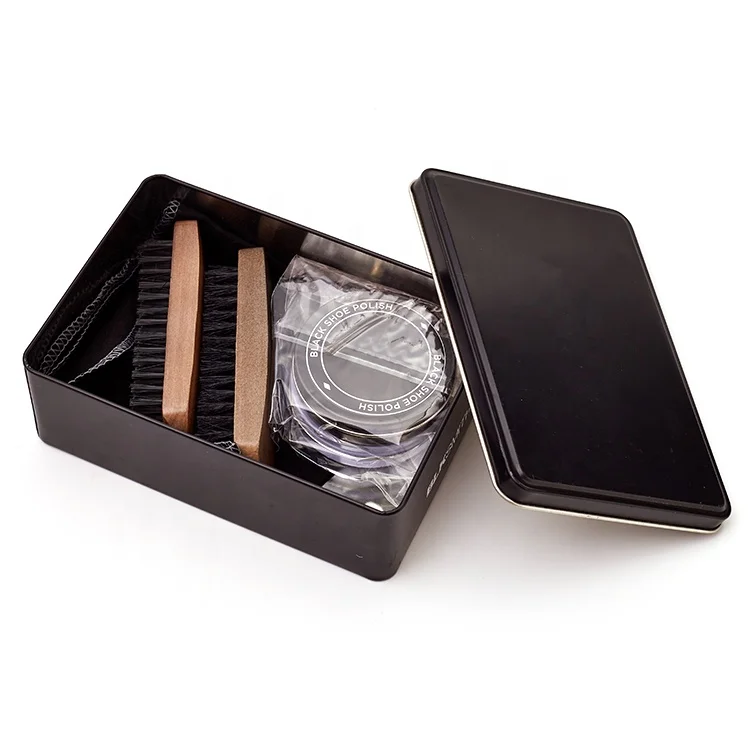 Custom logo leather shoe cleaning kit oem wooden brush private label shoe care kit