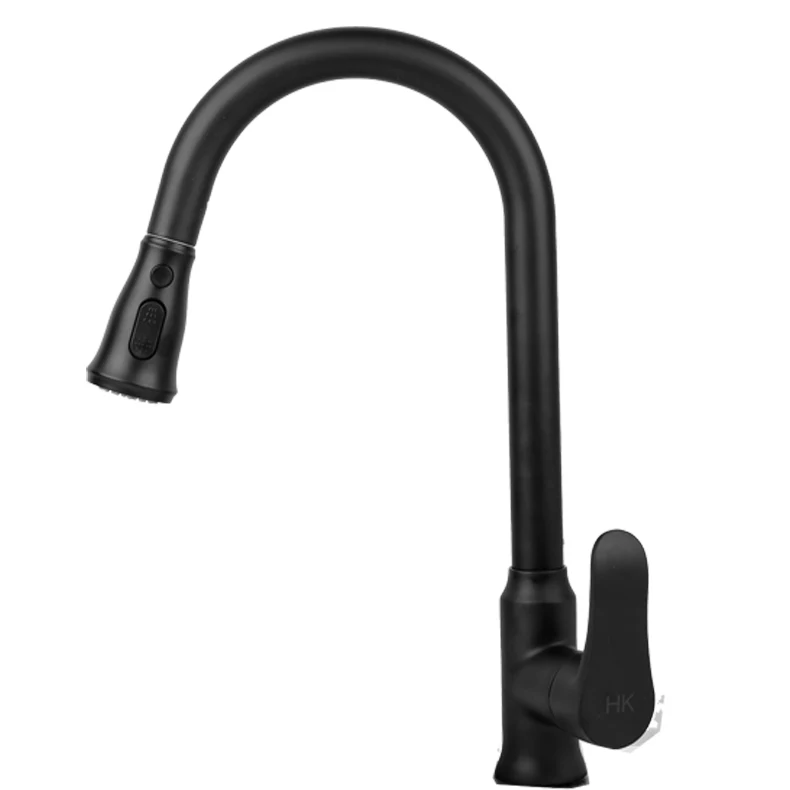 Hot Selling Single Handle Pull down Sprayer Kitchen Sink Faucet Black Taps with Pull out Feature Side Spray Type