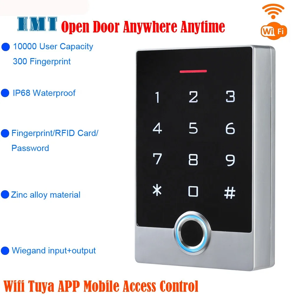 IP68 Waterproof Tuya APP WiFi Keypad Touch Screen Fingerprint Rfid Access Control Reader fingerprint biometric reader