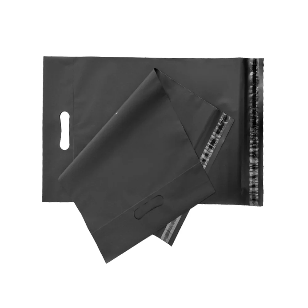 design is free Logo Recyclable Retail Reusable Black Translucent Plastic Poly Tote Carrier Shopping Bags With Handles