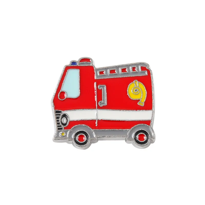 Alloy vehicle ambulance firetruck enamel brooch for boys hat cloth bag decorative cute bus cartoon car pins