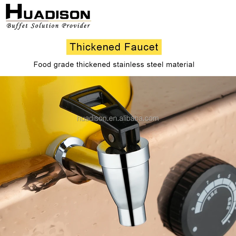 Huadison Factory produces yellow ceramic juice milk dispenser with rose gold electric heating base