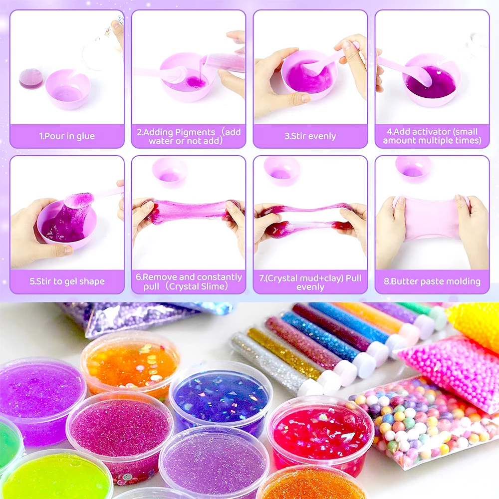 Summer Gift Ice Cream Slime Kit For Kids Age 8-12 DIY How To Make Slime Toy For Girls