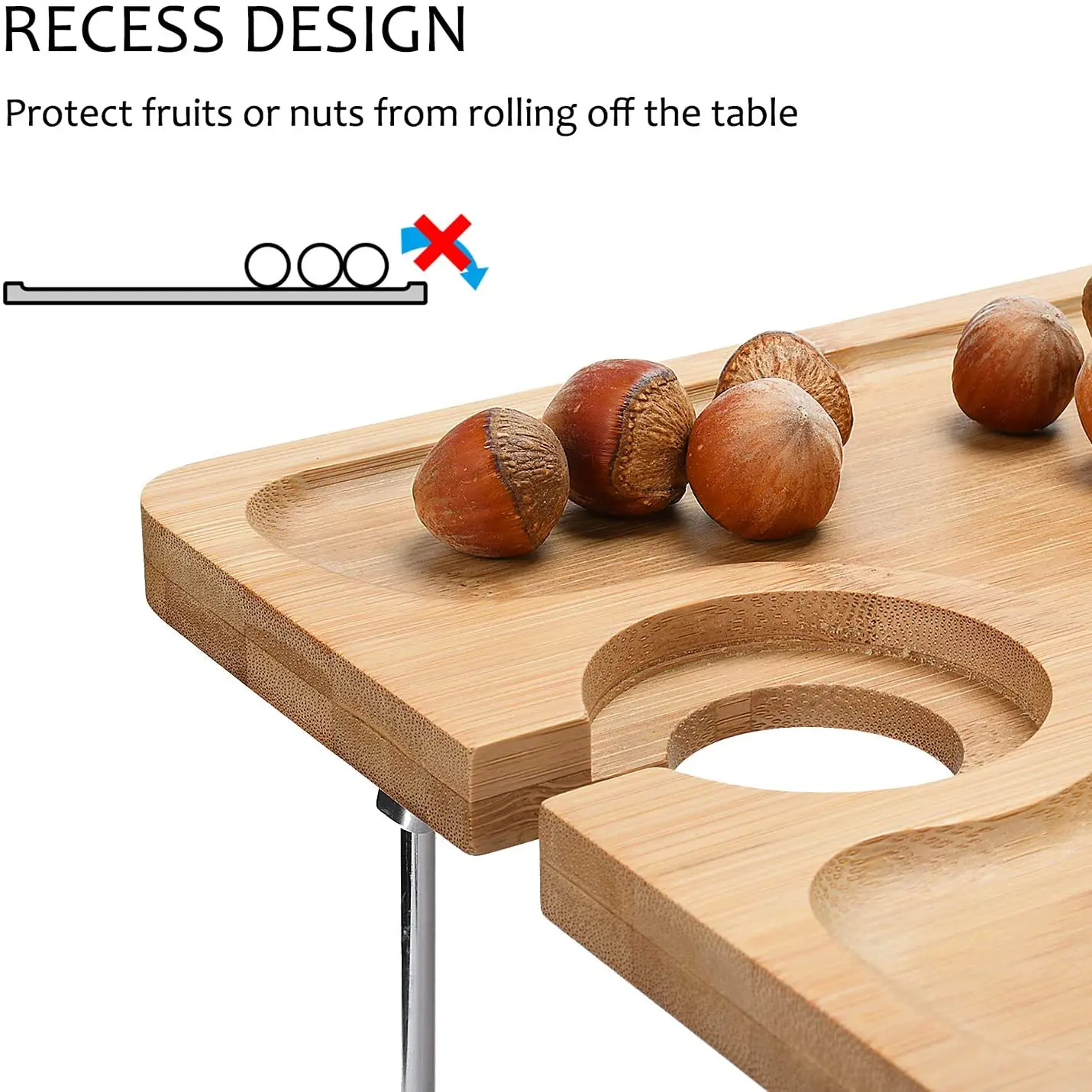 Wine Picnic Table Snack & Cheese Tray with 4 Wine Glasses Holder Portable Bamboo Large Folding for Outdoor Square Midcentury