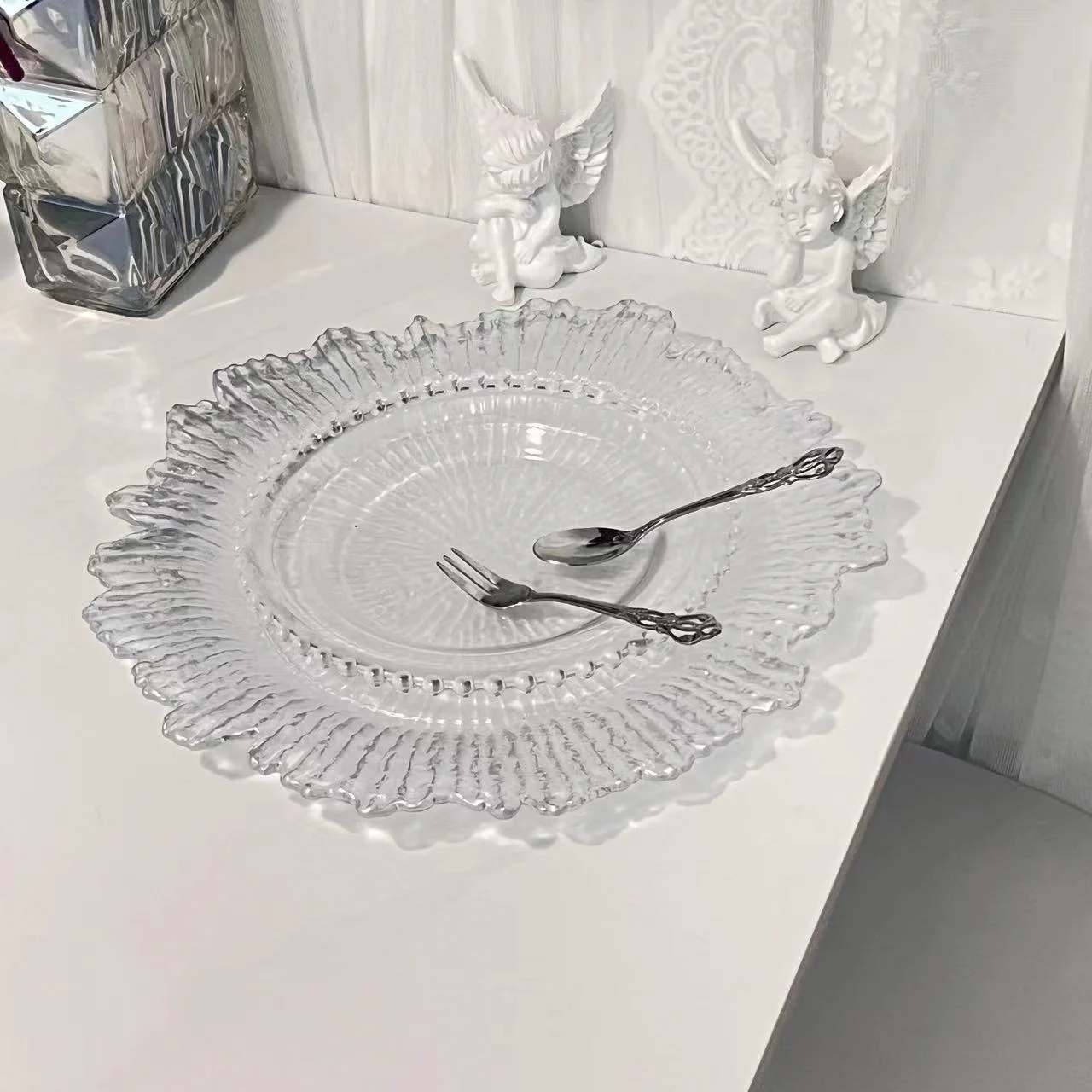 Серебряные рифовые зарядные тарелки для ужина свадебные украшения блюда прозрачные серебряные пластиковые