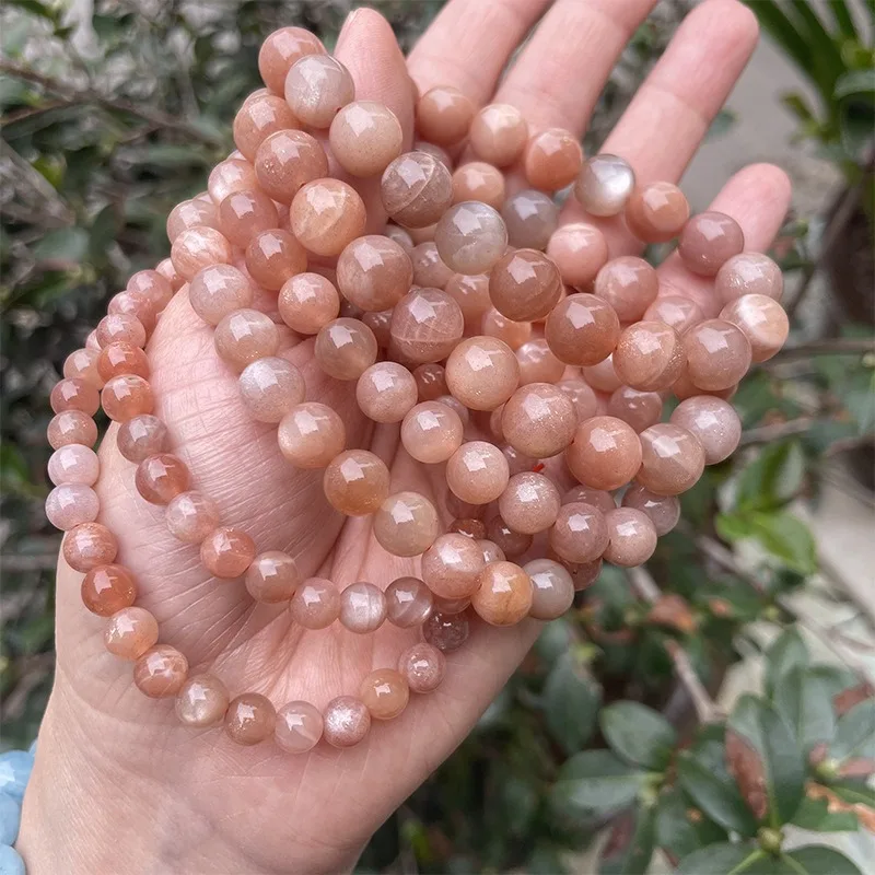Natural Semi-precious Stone Jewelry Women Handmade Beaded Crystal Sun stone Orange Peach Moonstone Bracelet Spiritual