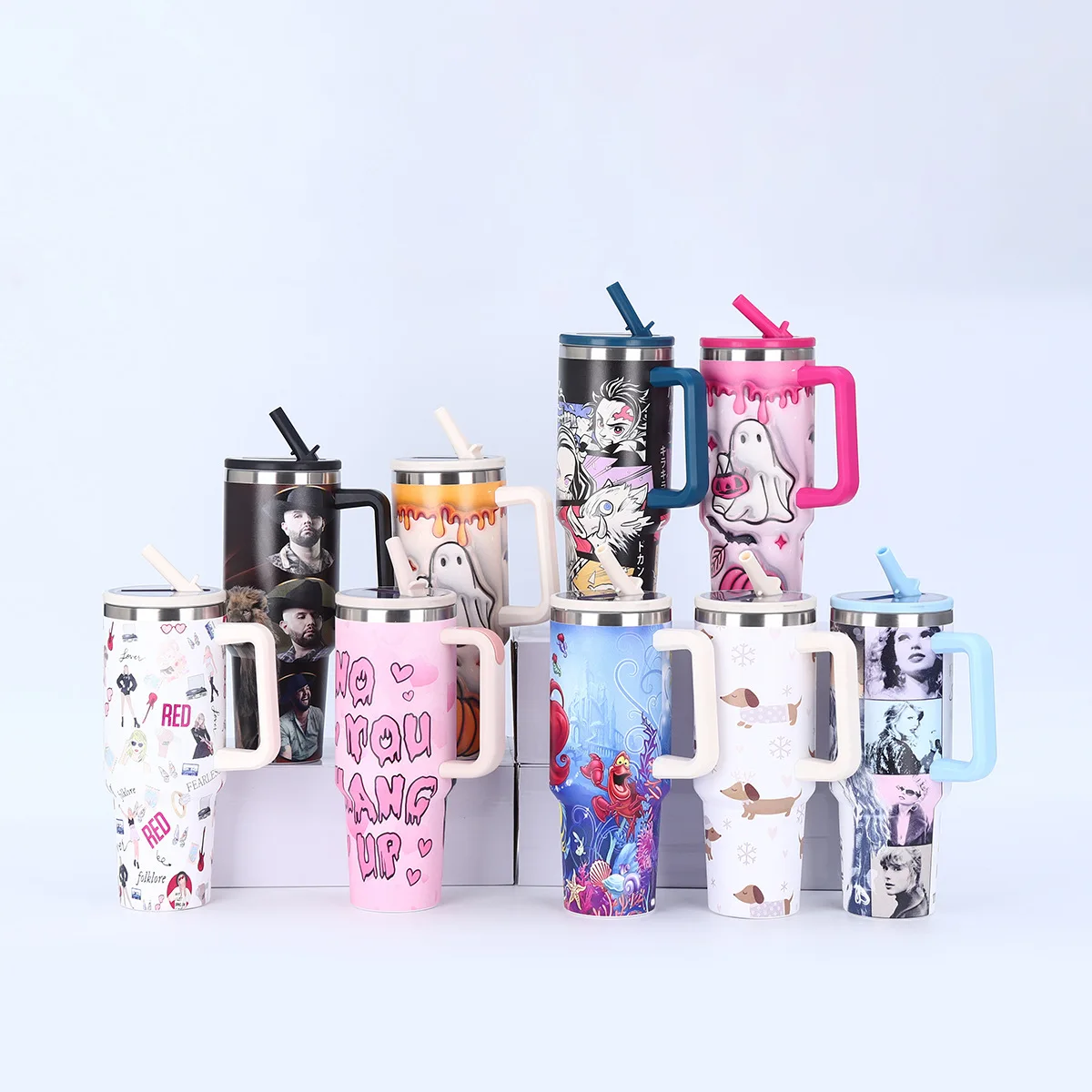 Large Capacity New Christmas 304 Tumblers With Straw Rainbow Powder Coated Bulk Stainless Steel