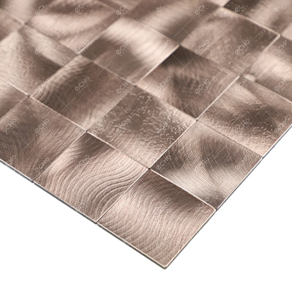 Rose gold color square shape metallic bathroom tiles decorative self adhesive metal mosaic tiles for kitchen wall