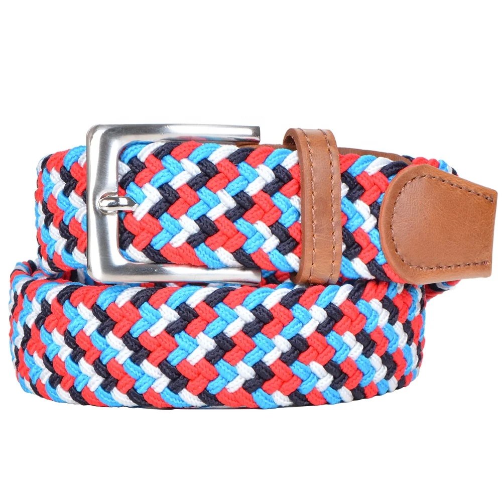 
Fashion Multi color metal buckle sports style colorful cloth elastic braided belt  (1600095613012)