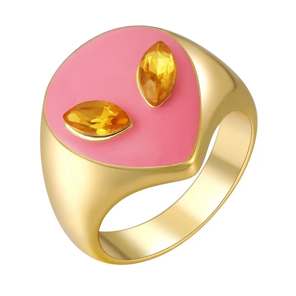 Vershal  C5-50 Alien Cute Hot Sale Real Gold Plated Chic Fashion Jewelry Rings Women
