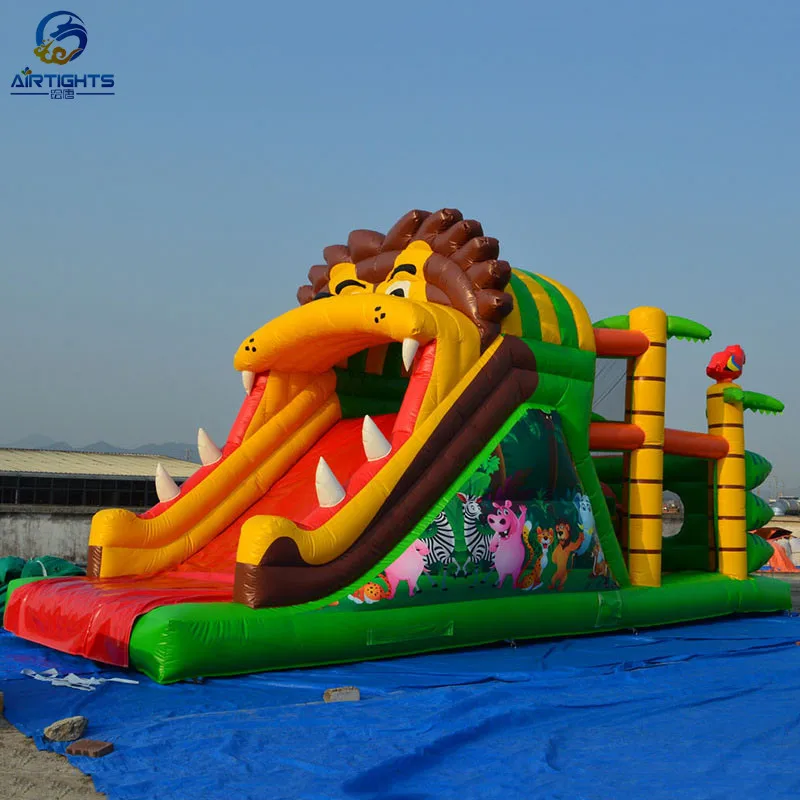 CE approved customized high quality amusement park inflatable lion bouncer slide