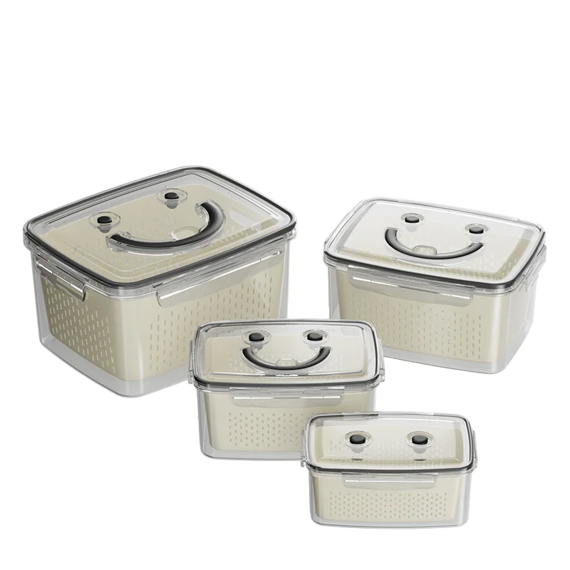 4pcs Large Fruit Storage Containers with Lids Removable Colander Produce Saver Fridge Fresh Preserved Food Storage Containers