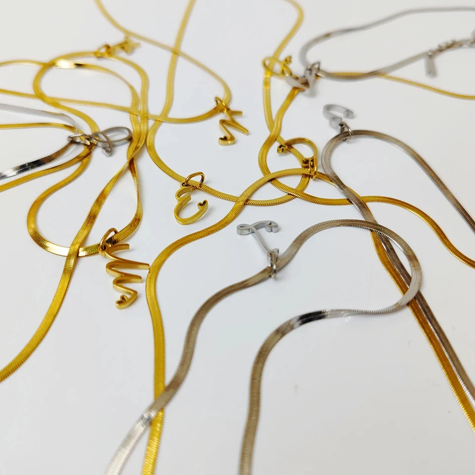 eManco DIY Flat Snake Chain Love Letter Initial Necklace Stainless Steel Jewelry Alphabet Pendant Necklace