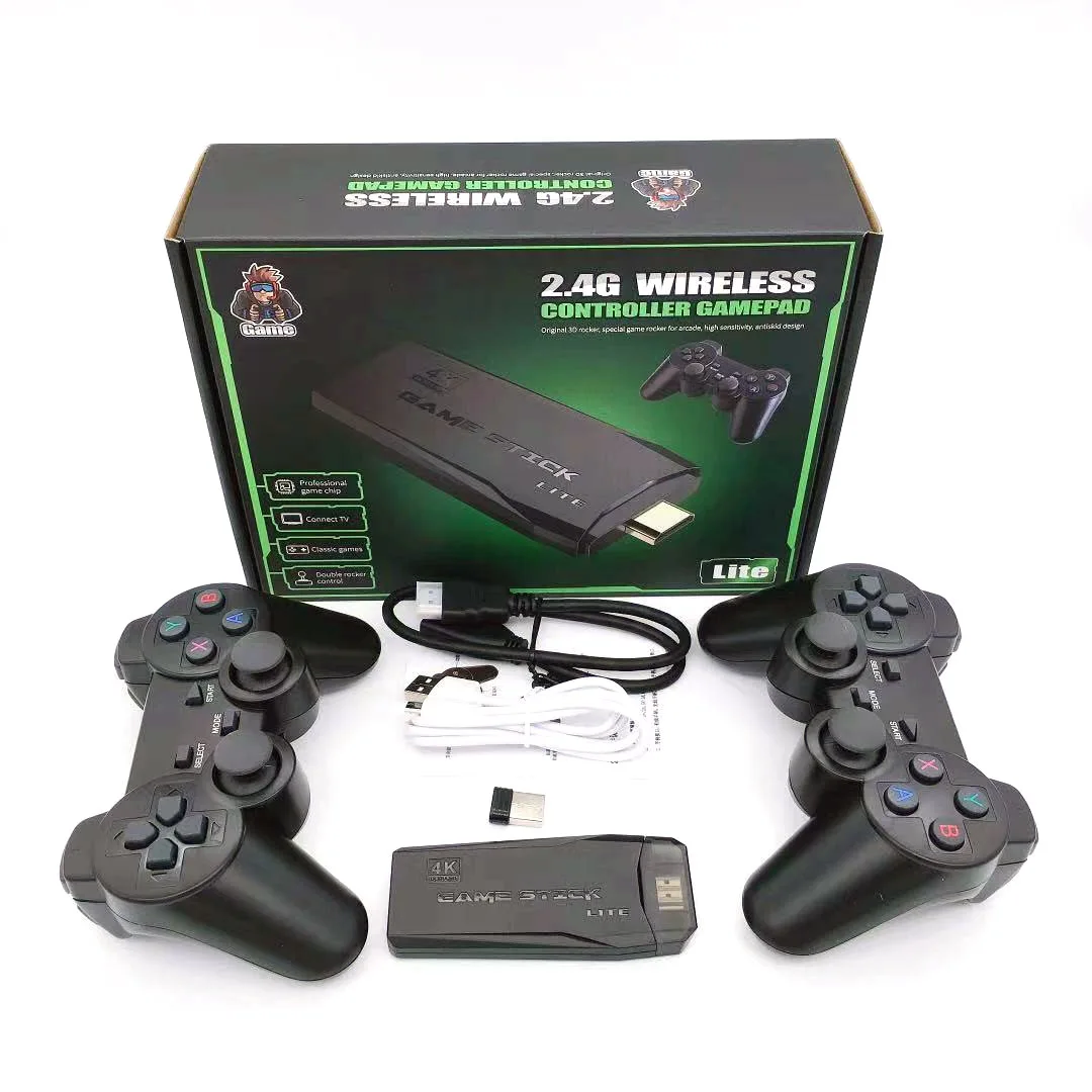 Newest 64G TV M8 Game Stick Lite 4K Built-In 10000 Games Retro Game Console For PS1 GBA Wireless Controller for Kid Xmas Gift