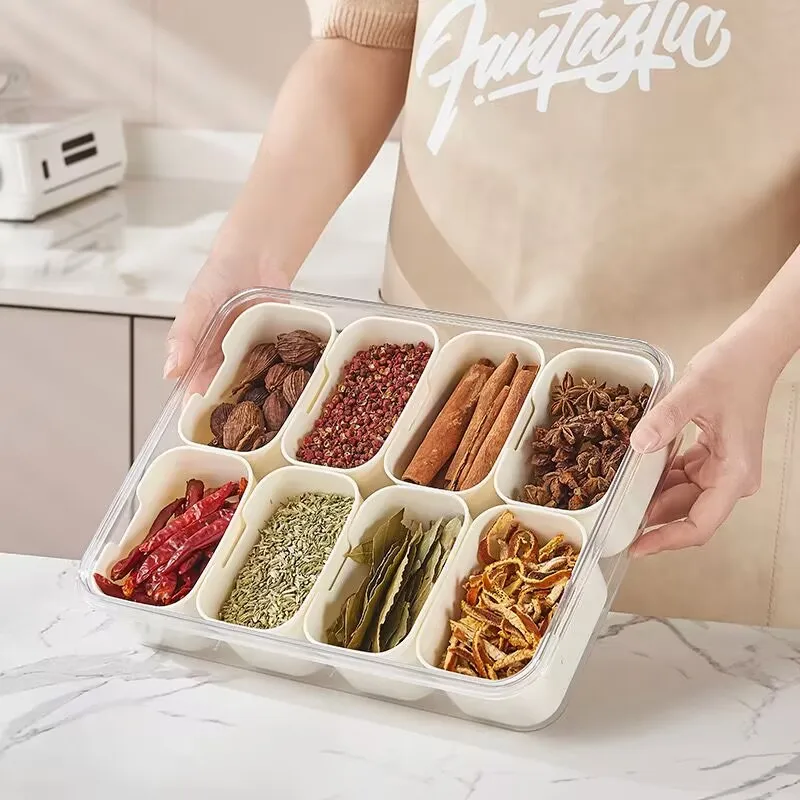 Пластиковый контейнер для закусок еды разделенный поднос с крышкой и ручкой хранения специй фруктов
