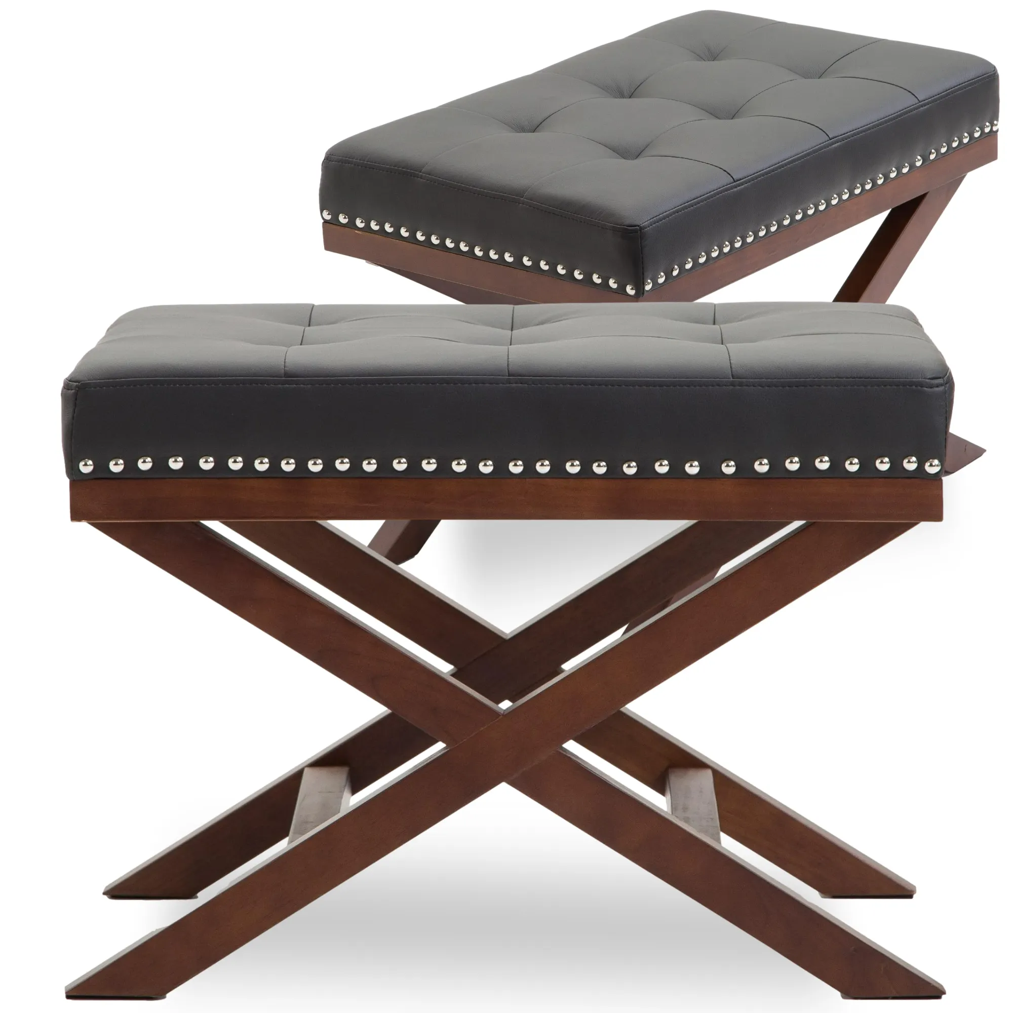 Stylish and Smart Leather Upholstered Solid Wood Living Room Bedroom Footrest