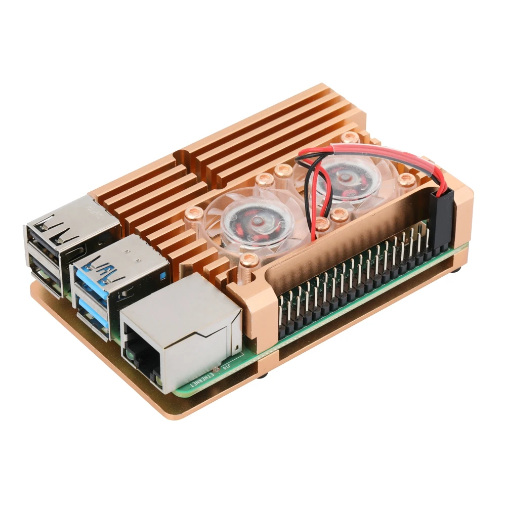  Корпус из алюминиевого сплава с двойным охлаждающим вентилятором для Raspberry Pi 4 Model