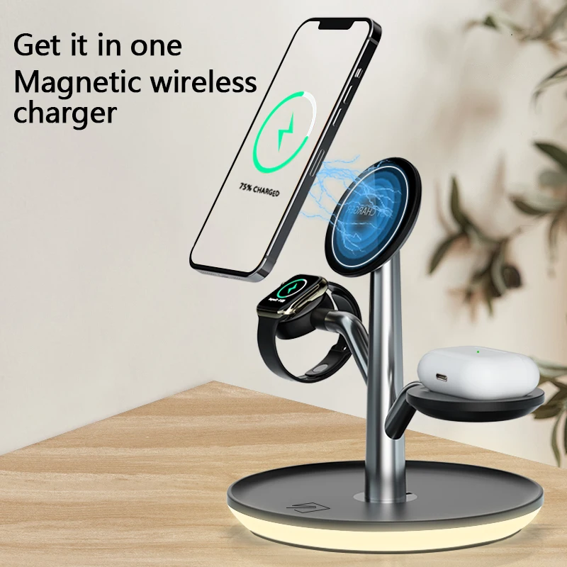 Smart Watch/Airpods/Phone 3 in 1 Universal Wireless Charging Stations Fast Qi Charging Dock With Night Lamp