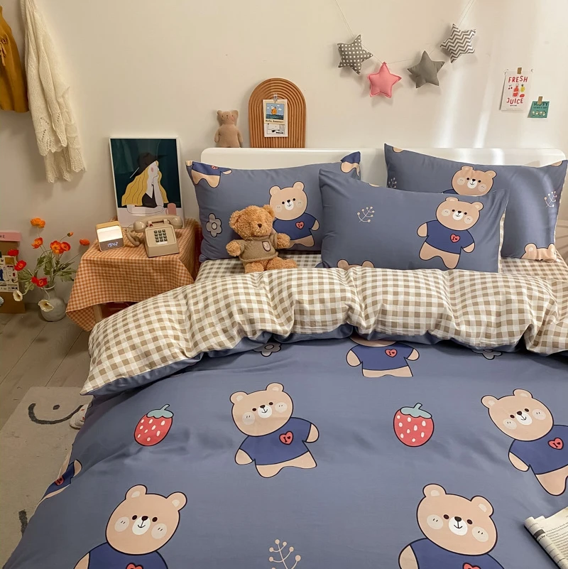 100% Cotton Soft Skin Friendly Child Bed Sheet Set Bedding Set Duvet Cover bear pattern Bed Sheet