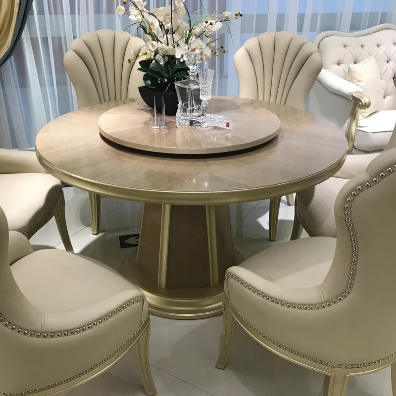 
Hot Selling American Solid Wood Dining Room Table And Chair Combination Small Family Light Luxury Round Table 