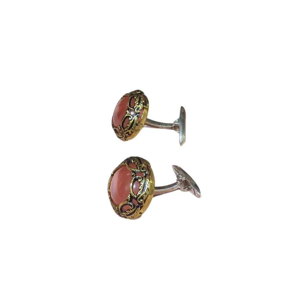 High Quality Made in Italy Silver 925 Cufflinks With Madrepora Button High - Brass Finished - Pink