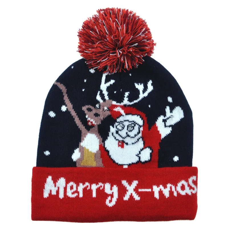 100% Acrylic Knitting beanie hat with led light inside black color LED Beanies for Christmas