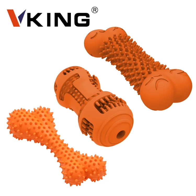 3 in 1 natural rubber thorn teeth clean durability soft dog chew toys bone set