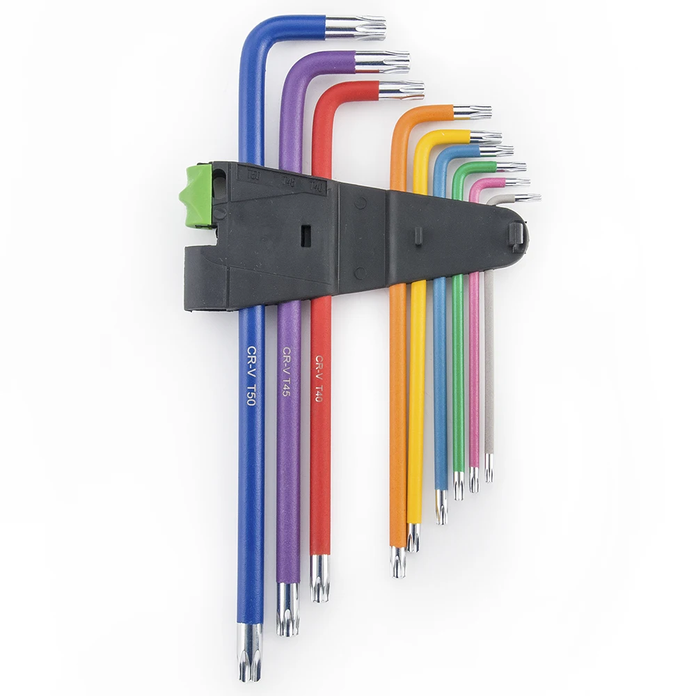 9pcs L shape colorful extra long arm torx wrenches for tamper resistant fasteners torx allen key wrench set