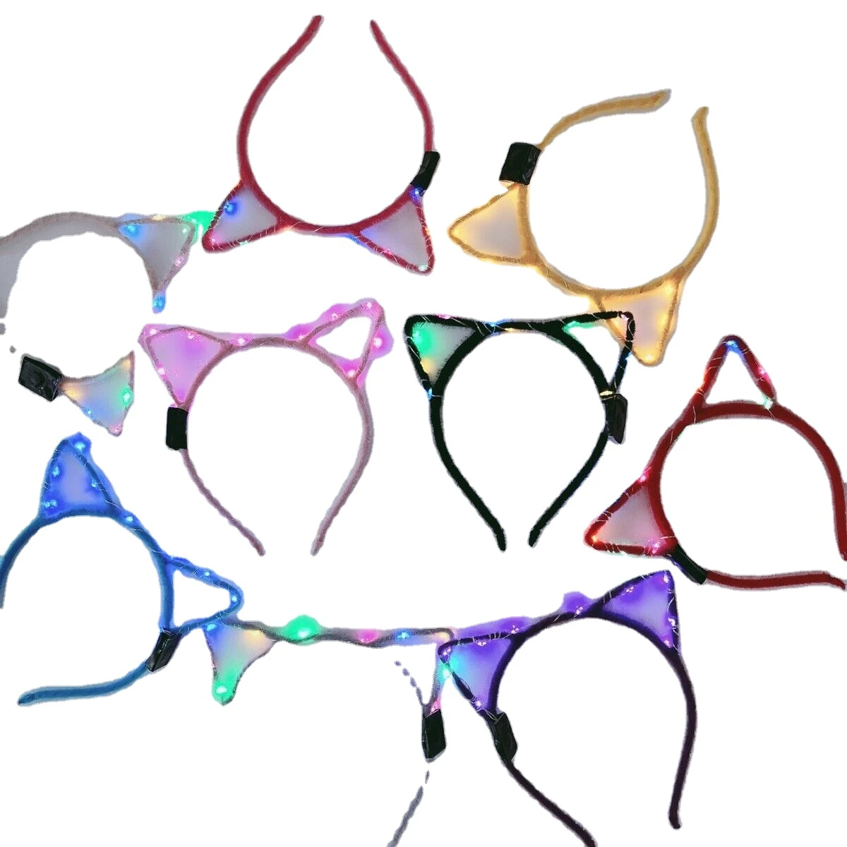 Women Girl LED Glow Light Up Cat Kitty ears Party Hair head band hoop Hairband