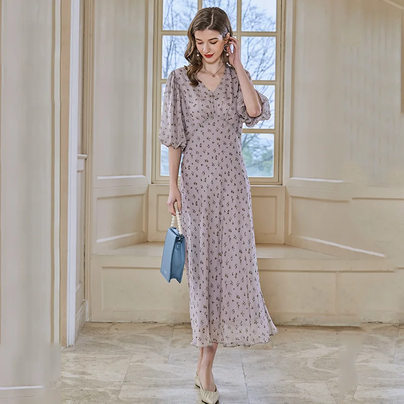 100% pure mulberry Silk Long Dress silk dresses women ladies elegant