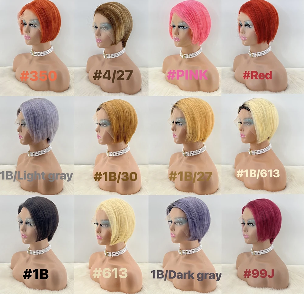 New Fashion 100% Natural Human Hair Lace Closure Perruque Pixie Cut Curls Short Bob Wigs