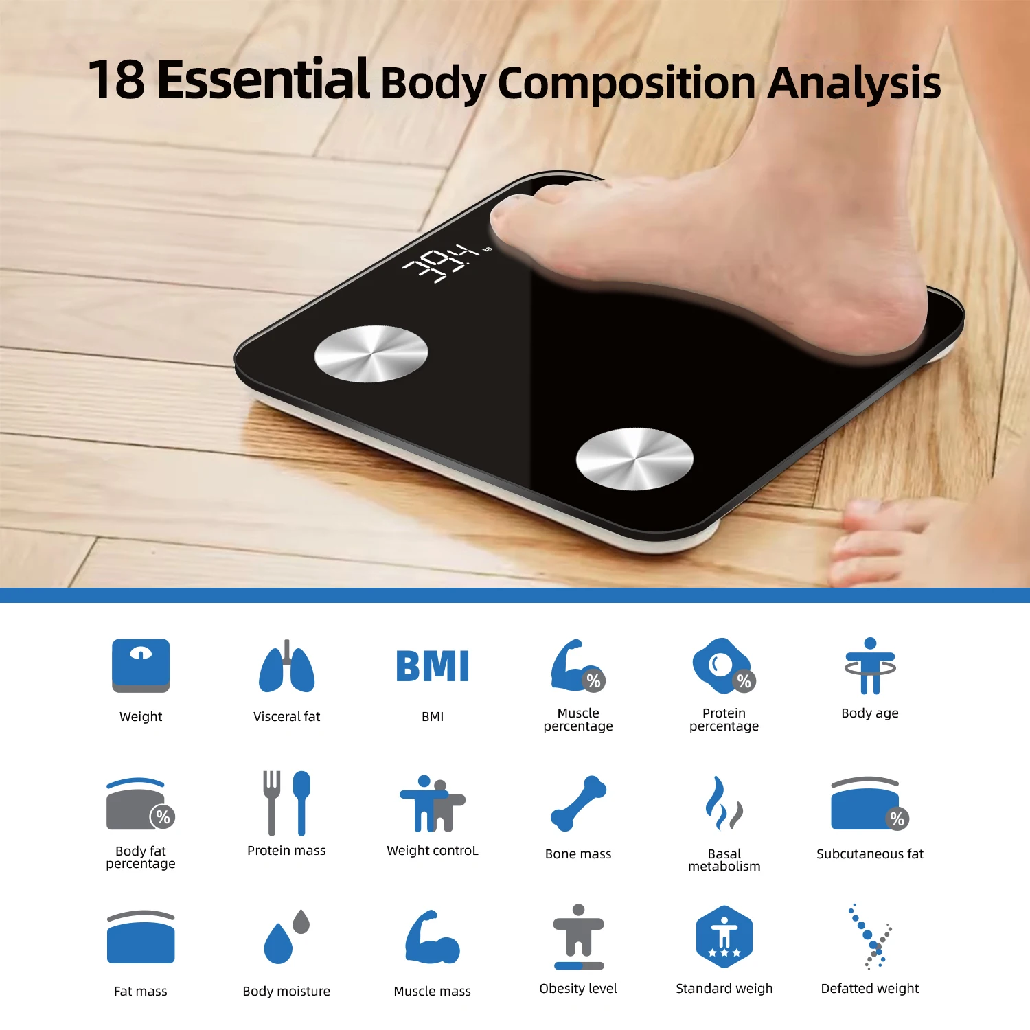 Hot Sale Multifunction Smart BT Electronic Weighting Balance Digital Intelligent Body Fat Weight Scale
