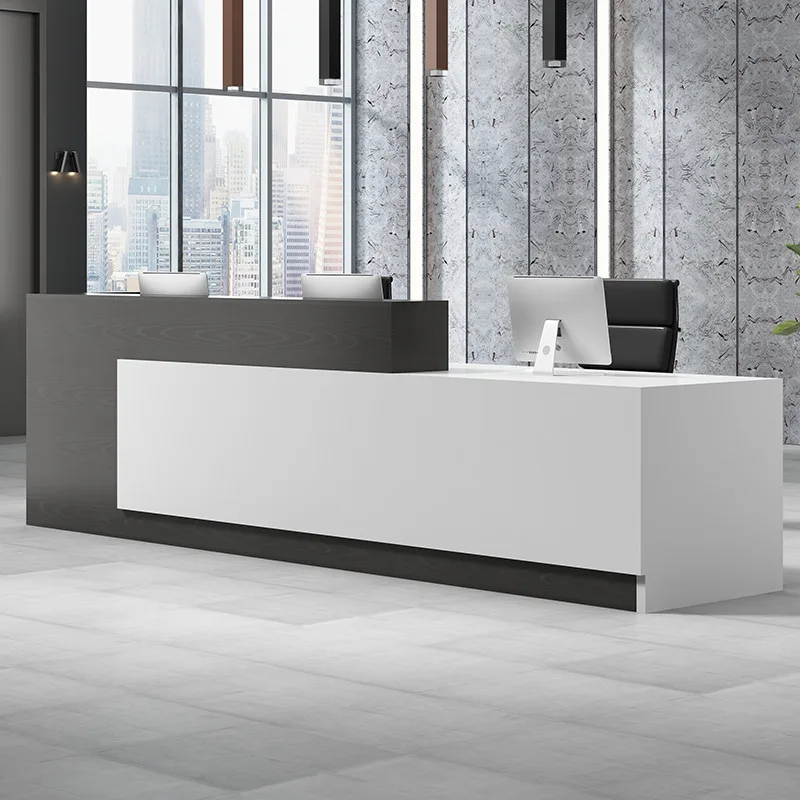 Modern Exquisite Simple White Wooden Reception Desk for Hotels Stores Halls for Mall Interior Layout Design