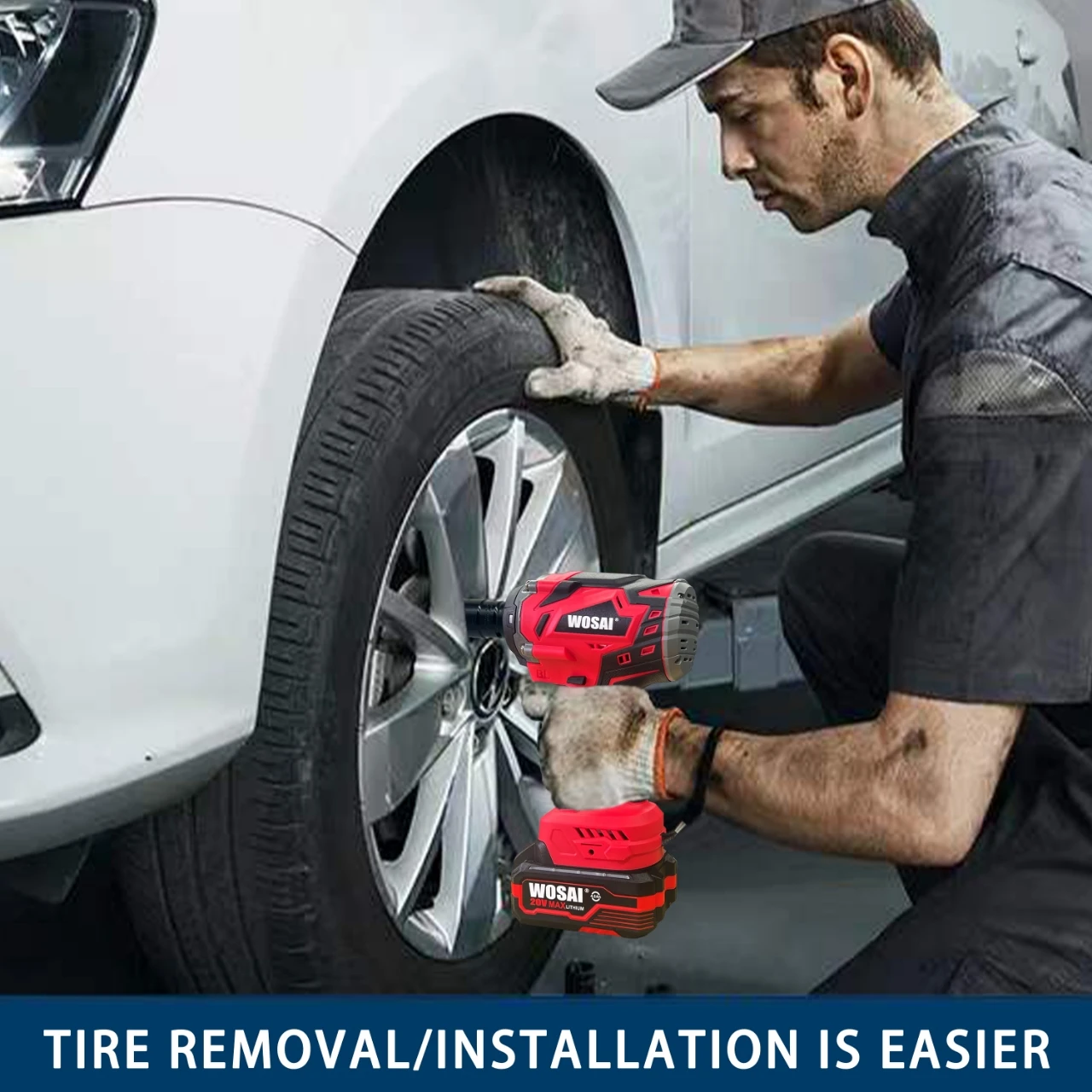 WOSAI Fast Charger Power Cordless Impact Wrench 1/2 Max Torque 850 Power Impact Wrenches With Li-Ion Battery