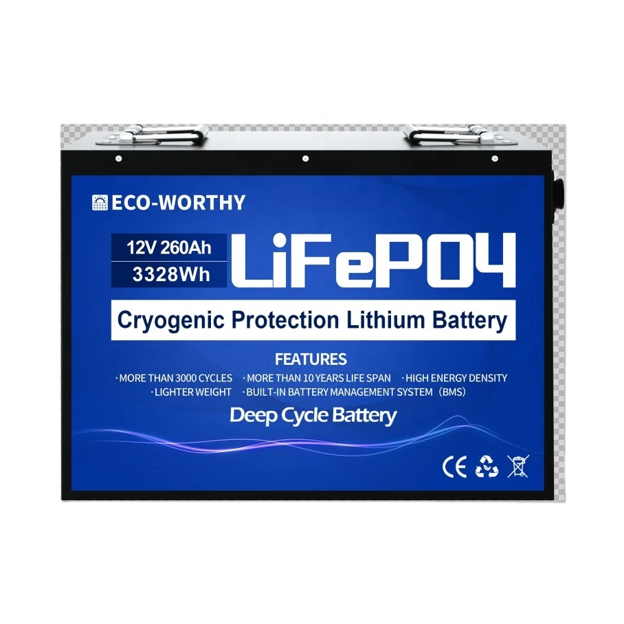 Eco-worthy 12V 260Ah Lithium Ion Battery Lifepo4 Battery With Low Temperature Protection Solar Power Off Grid System Wholesale