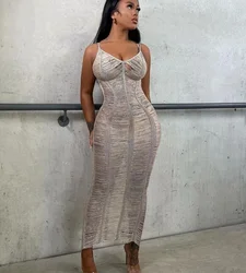 Summer Crochet long dress women 2022 fashion sexy Spaghetti Strap knitted mesh maxi dress vacation wear