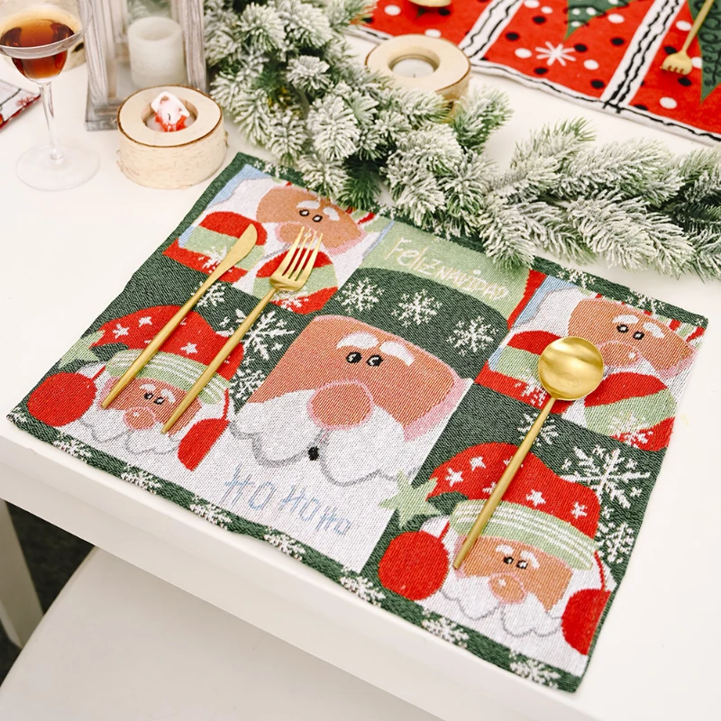 Christmas Knitted Table Placemats Festive Santa and Tree Patterns for Holiday Home Decoration