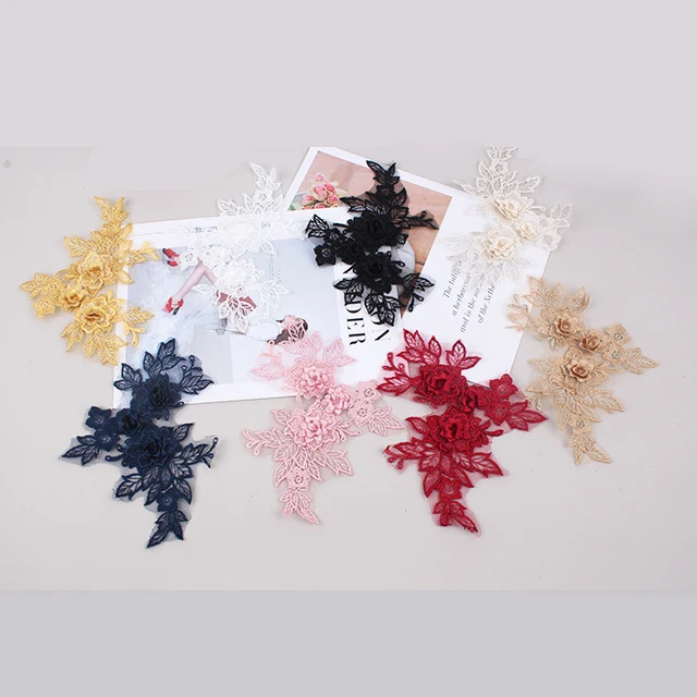 Wholesale  2pcs/pair 14cm Muti-colors Venice Lace 3D  Applique Floral Venise Lace