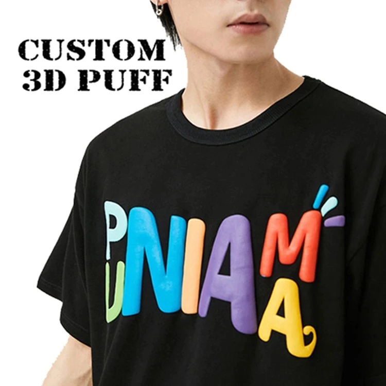 100% Cotton Plain Oversized Tshirt Heavy Weight t-shirt Custom Foam 3d Screen Logo Men Puff Print T Shirt for men