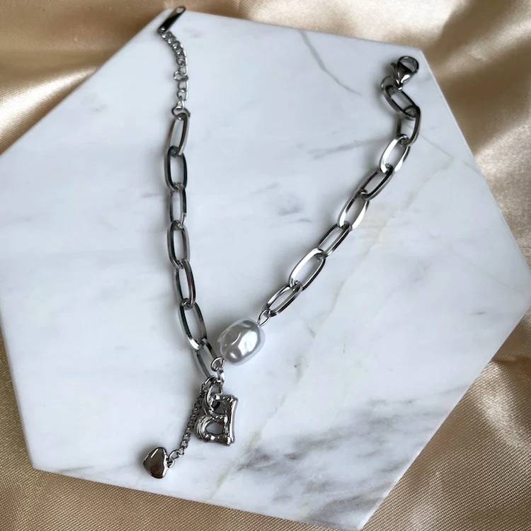 Custom stainless steel with real pearl adjustable charms bracelets for women