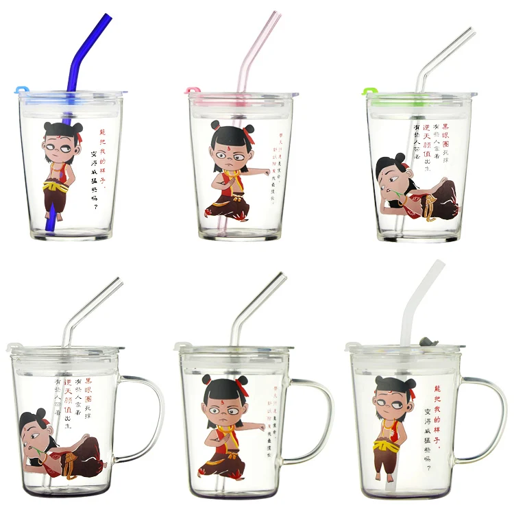 Wholesale high borosilicate glass water cup, used for domestic hot water or cold water, with cover and straw